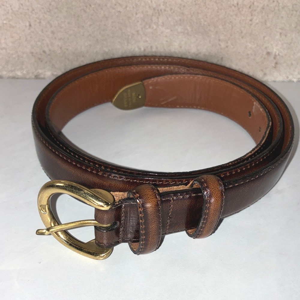 MCM Brown Leather Belt - 46 - Brass Hardware Made in Italy Vintage Classic